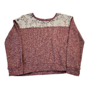 Active USA Lace Crew Neck Sweater, Red & White, M